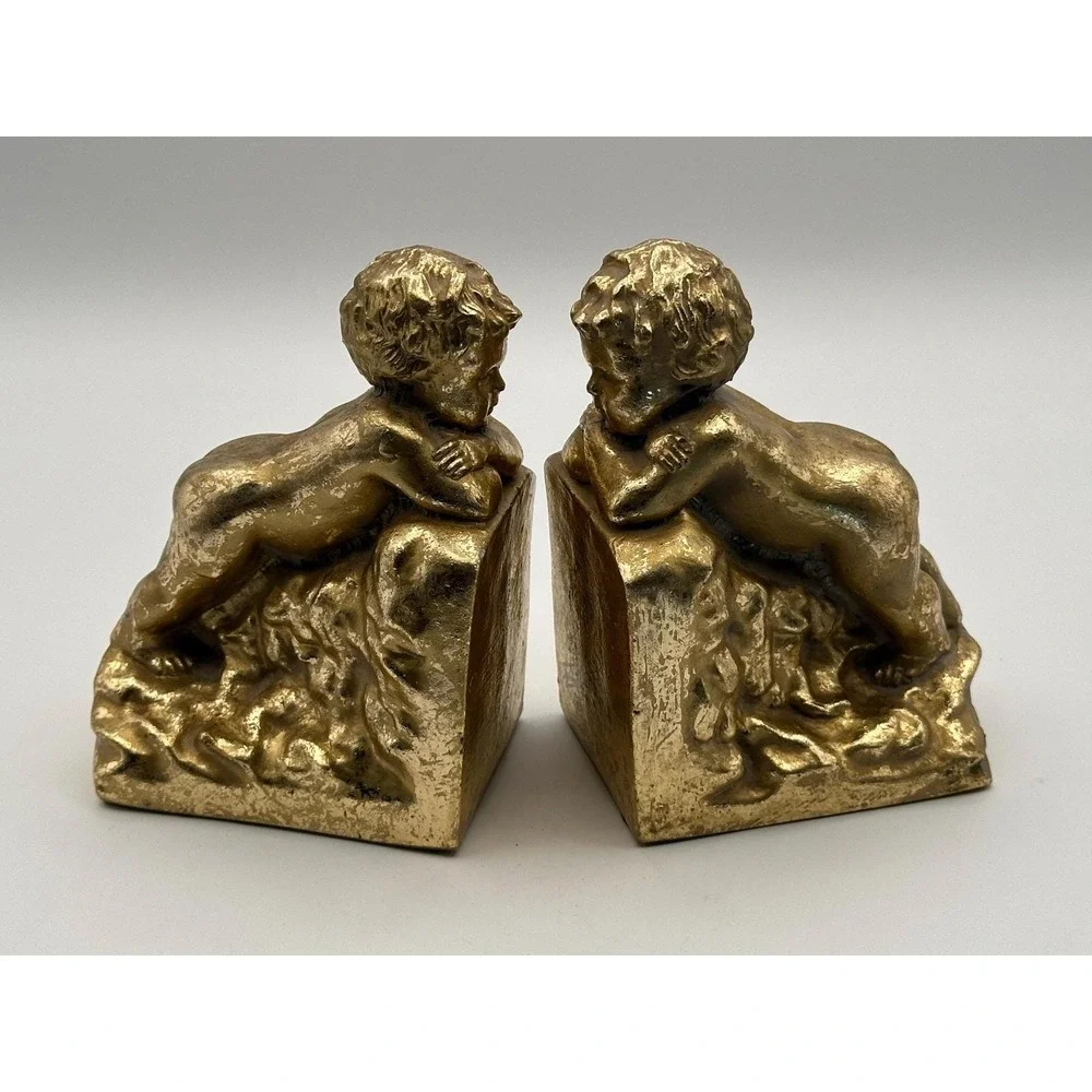 Vintage Resin Classical Cherub Bookends - Shelf Accents
